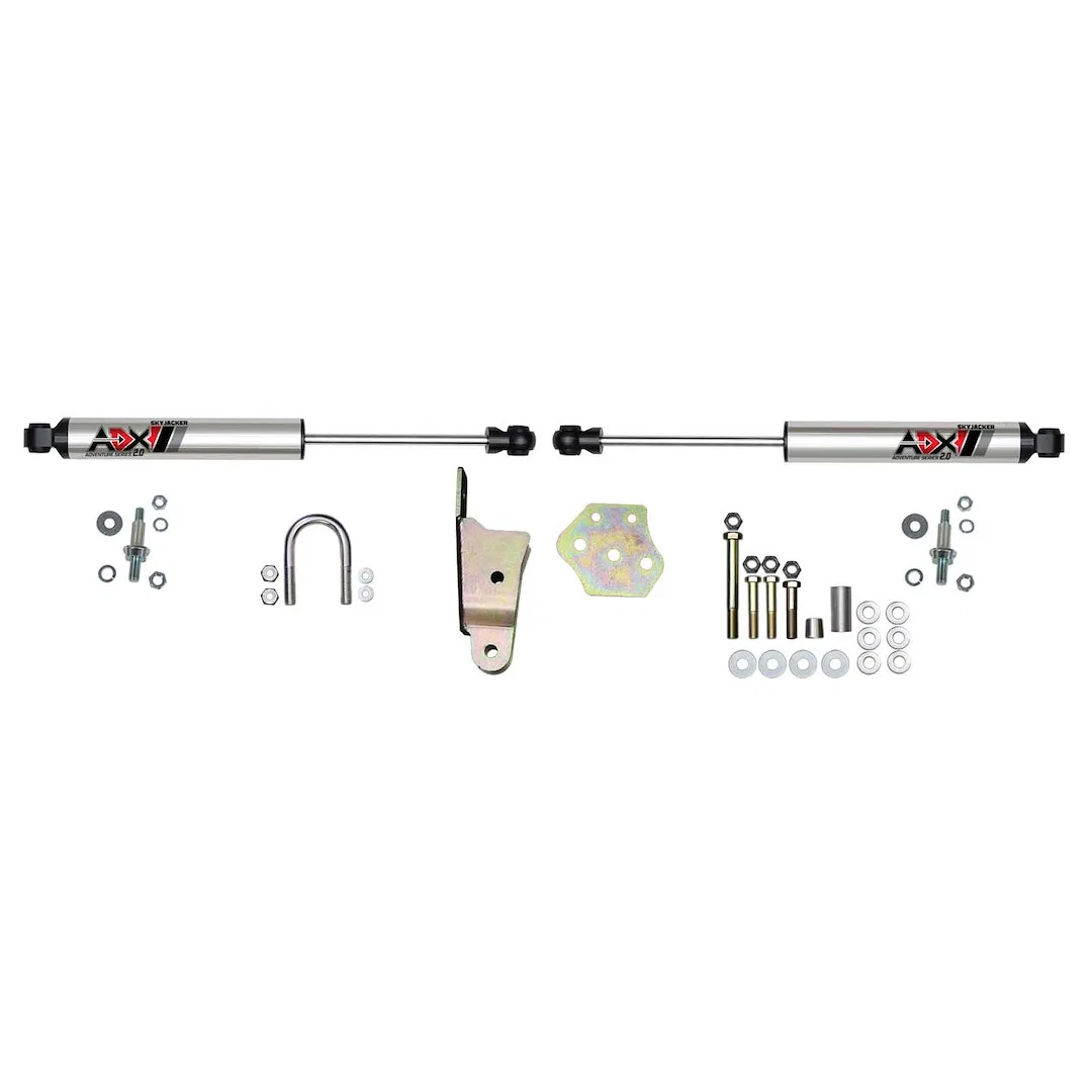 2217 – SKYJACKER Steering Stabilizer, Dual Silver Stabilizers With Mounting Brackets/ Installation Hardware Set Of 2